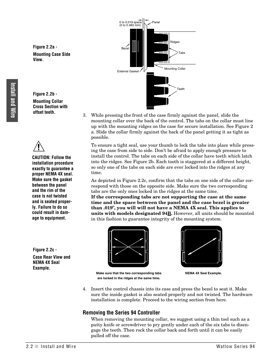 Install and wire, Removing the series 94 controller | Watlow Series 94 User Manual | Page 8 / 40