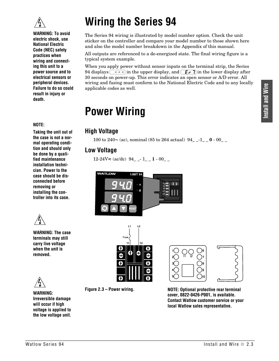 Power wiring, Wiring the series 94 | Watlow Series 94 User Manual | Page 9 / 40