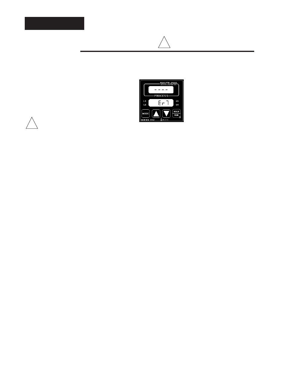 Error codes, Error code messages & actions, Error code display example | Error code messages | Watlow Series 942 User Manual | Page 44 / 63