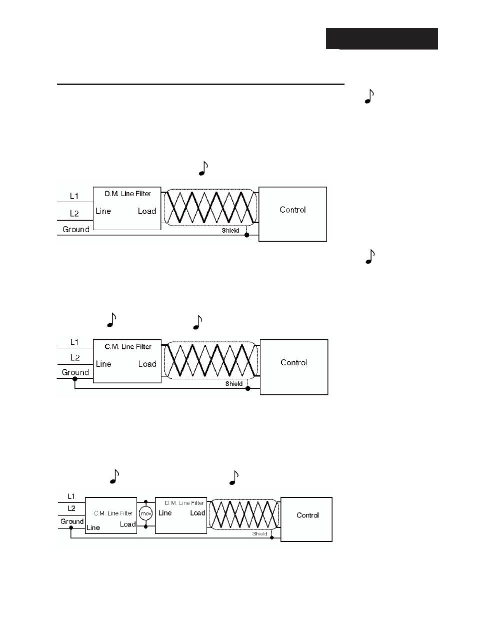 Noise guidelines, 31 line filtering configurations for controls, Line filtering configurations for controls | Watlow Series 945, 1/4 DIN Microprocessor-BasedAuto-tuning Control User Manual | Page 31 / 44