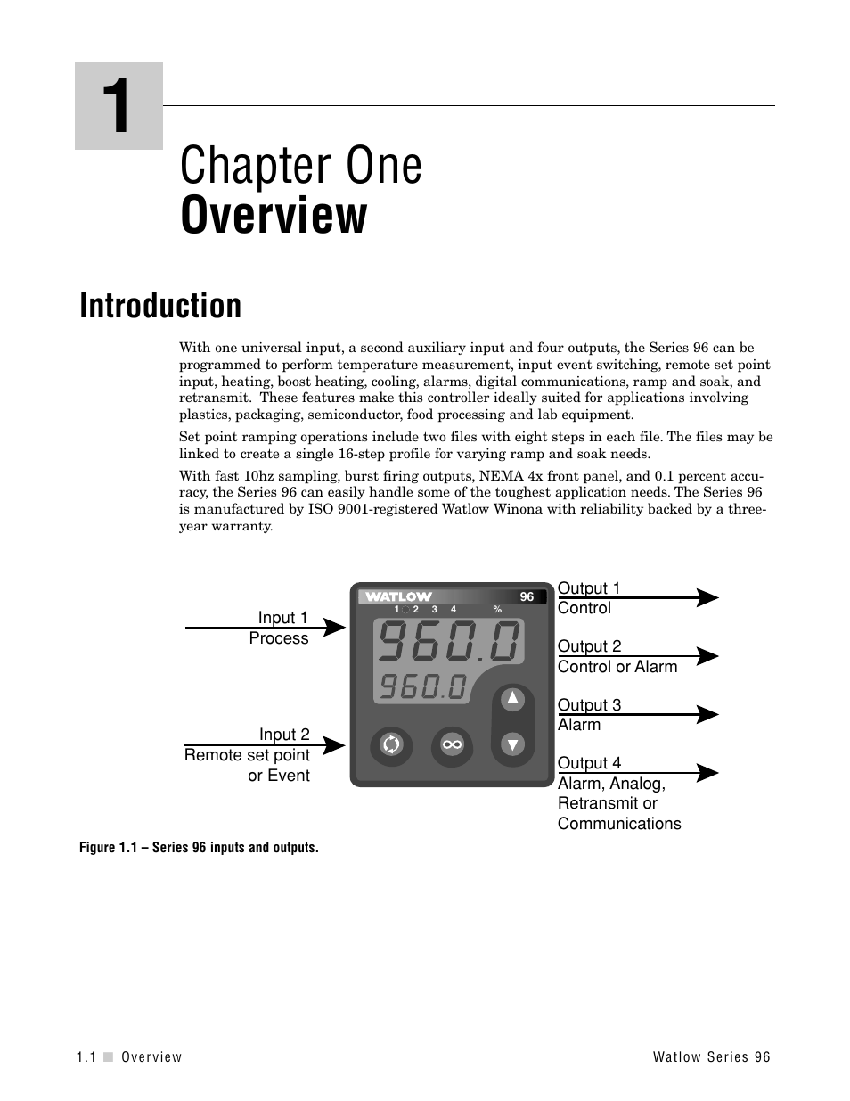Chapter one, Introduction, Chapter 1: overview | Chapter one overview | Watlow Series 96 User Manual | Page 4 / 72