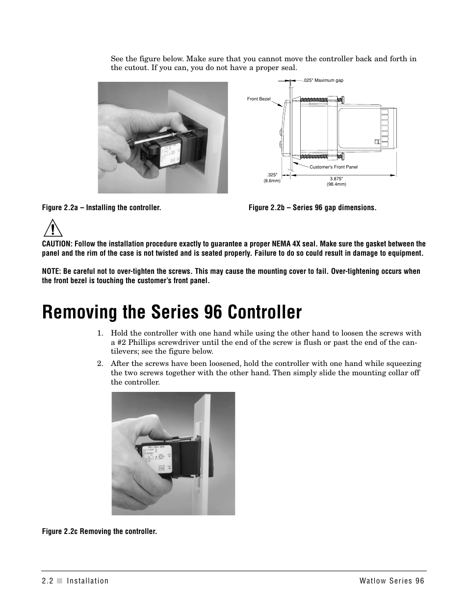 Removing, Removing the series 96 controller | Watlow Series 96 User Manual | Page 6 / 72