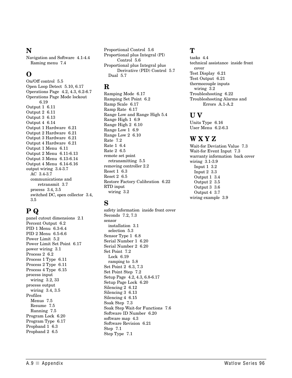 W x y z | Watlow Series 96 User Manual | Page 68 / 72