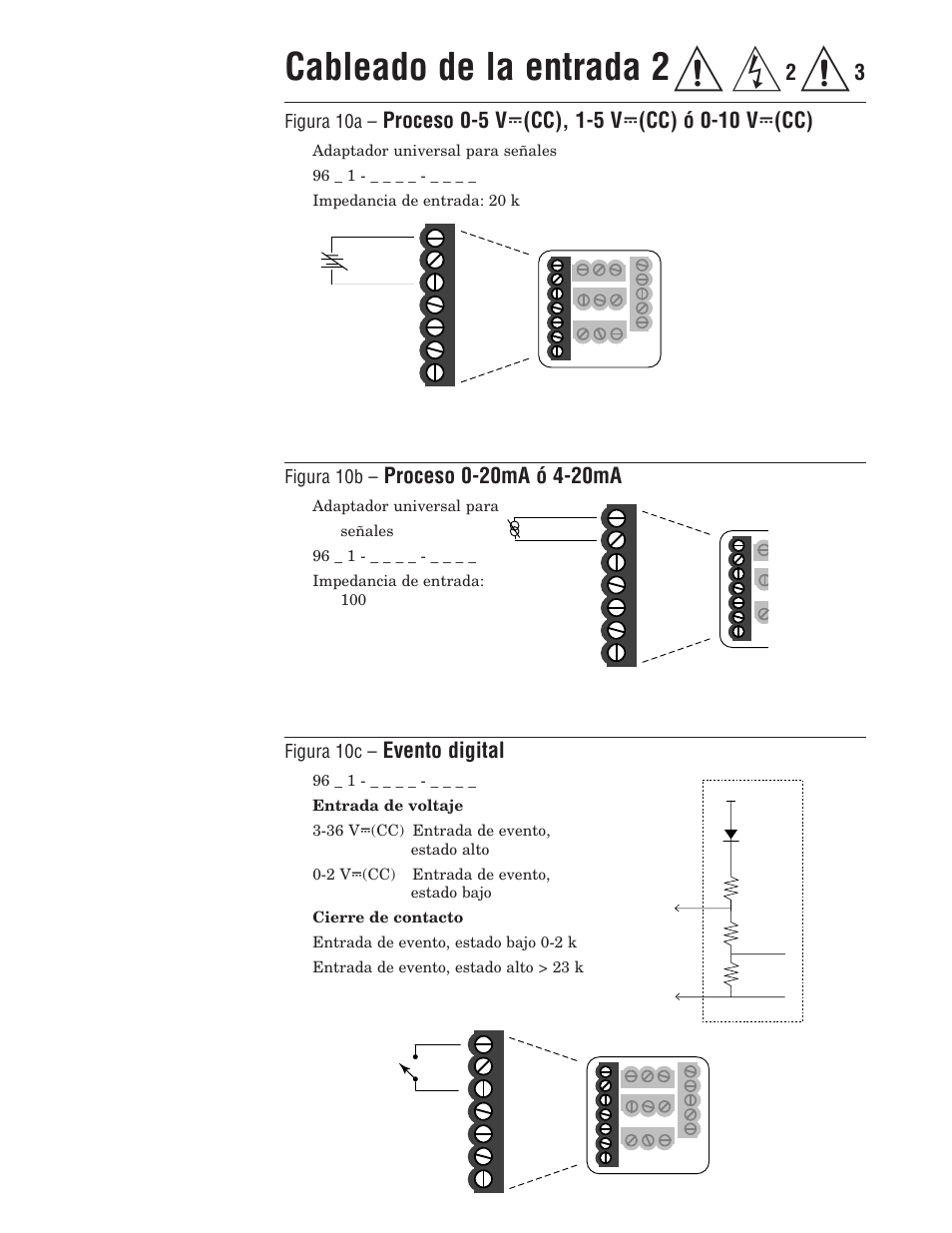 Cableado de la entrada 2, Evento digital, Figura 10a | Figura 10b, Figura 10c | Watlow Series 96 User Manual | Page 10 / 21