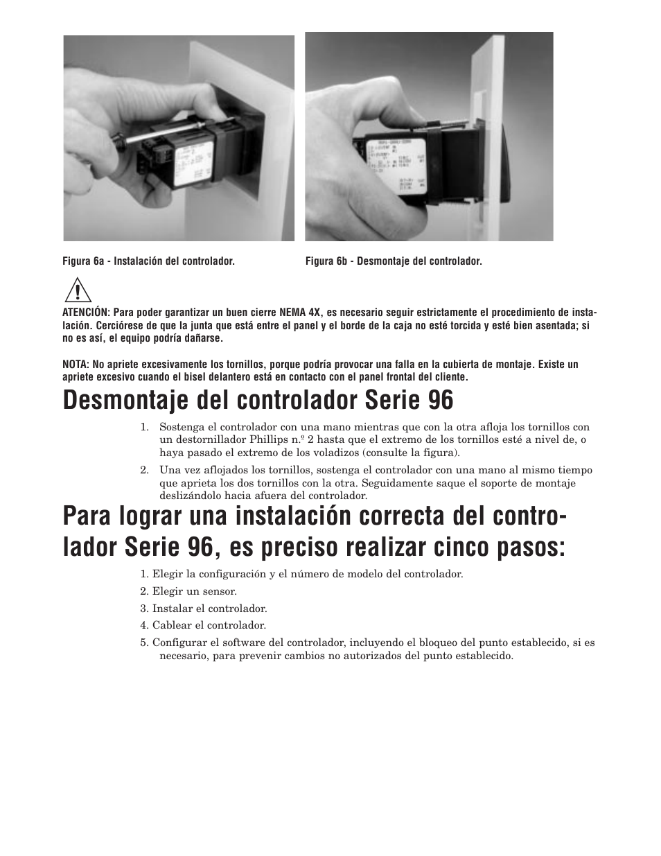 Desmontaje del controlador serie 96 | Watlow Series 96 User Manual | Page 6 / 21