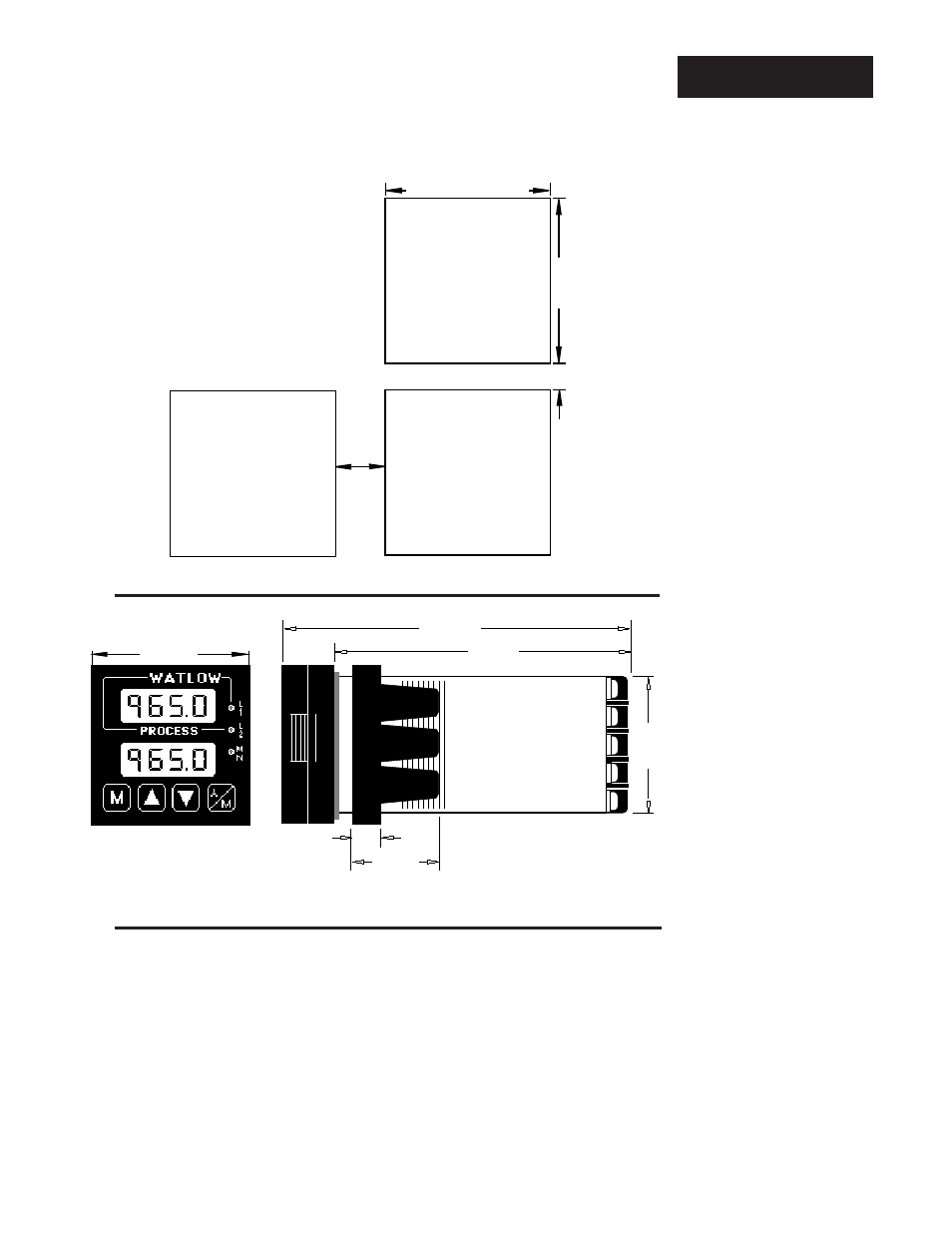 Chapter 2, Install and wire the series 965, Installation | Installation procedure, Chapter 2 5, Panel cutout, Dimensions, Multiple panel cutout dimensions, Series 965 dimensions, Chapter 2 install and wire the series 965 | Watlow Series 965 User Manual | Page 5 / 43