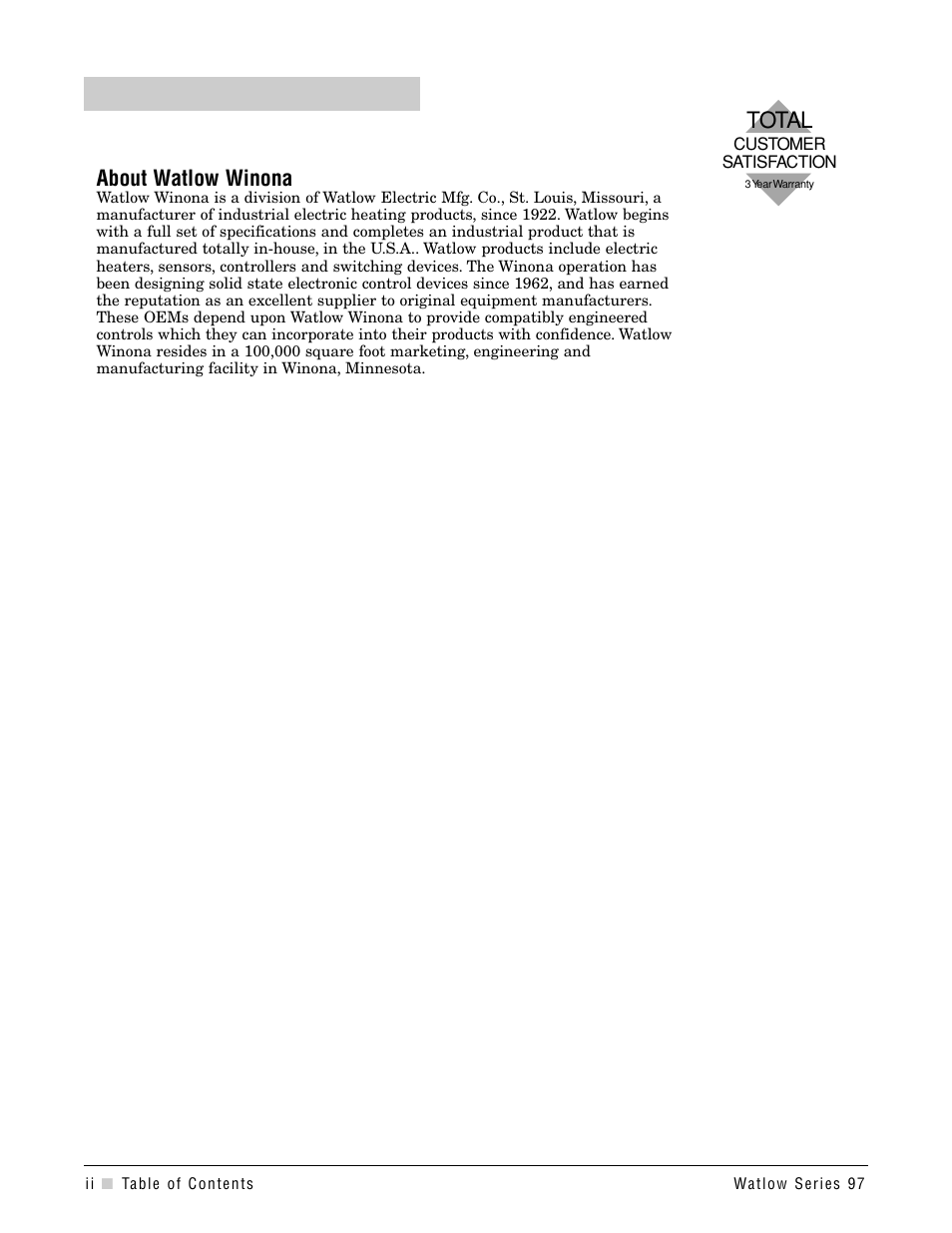 Total, About watlow winona | Watlow Series 97 User Manual | Page 4 / 88
