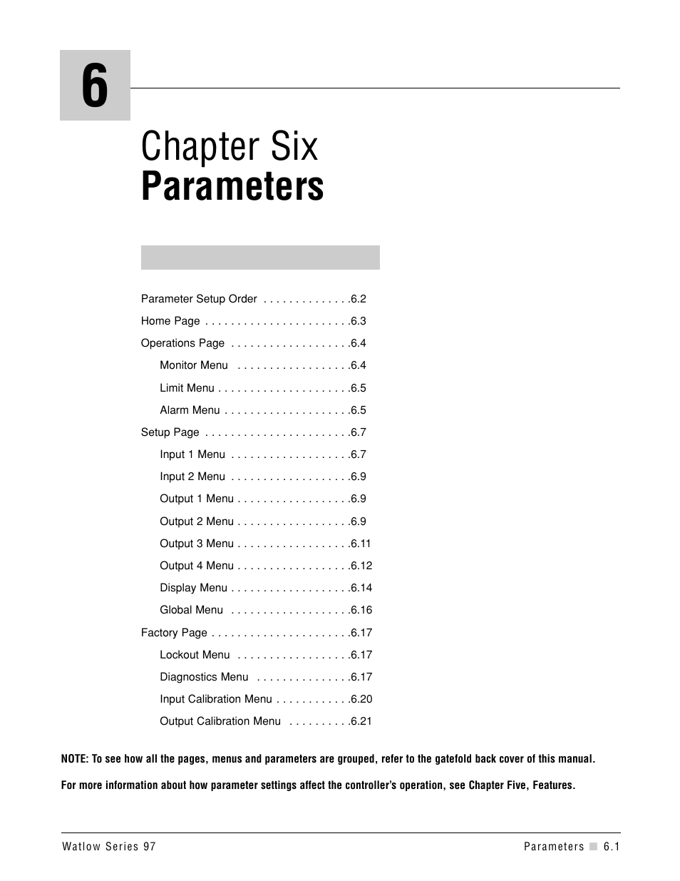 Chapter - six parameters, Chapter six parameters | Watlow Series 97 User Manual | Page 41 / 88