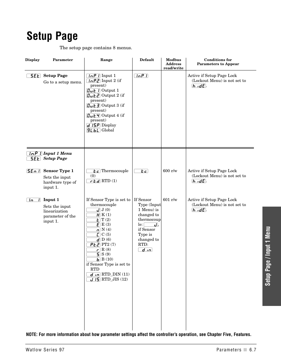 Input 1 menu, Setup page, Setup page / input 1 menu | Watlow Series 97 User Manual | Page 47 / 88