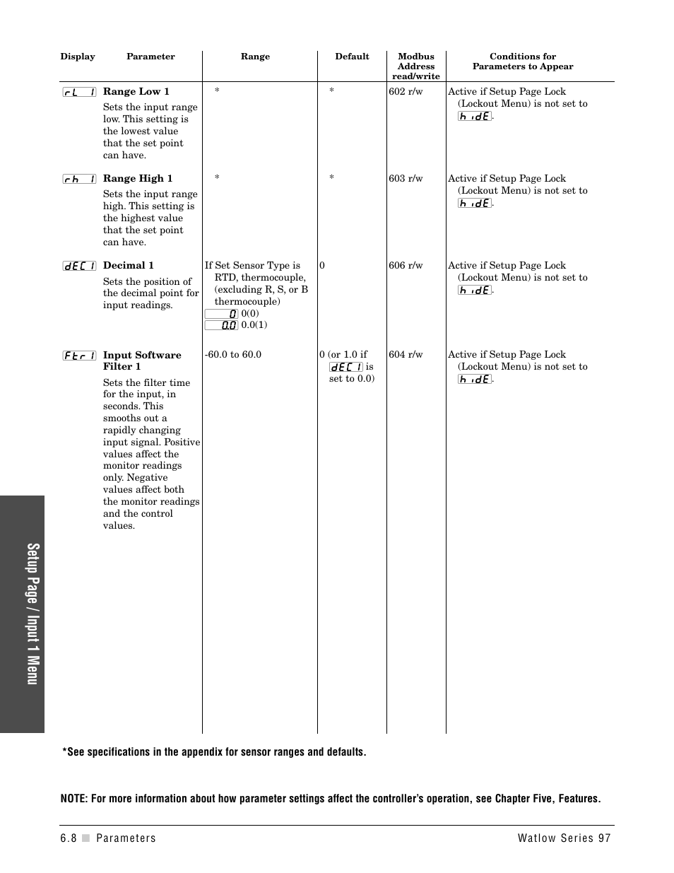 Setup page / input 1 menu | Watlow Series 97 User Manual | Page 48 / 88