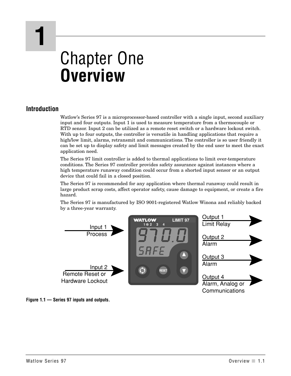 Chapter one - overview, Introduction, Chapter one overview | Watlow Series 97 User Manual | Page 5 / 88