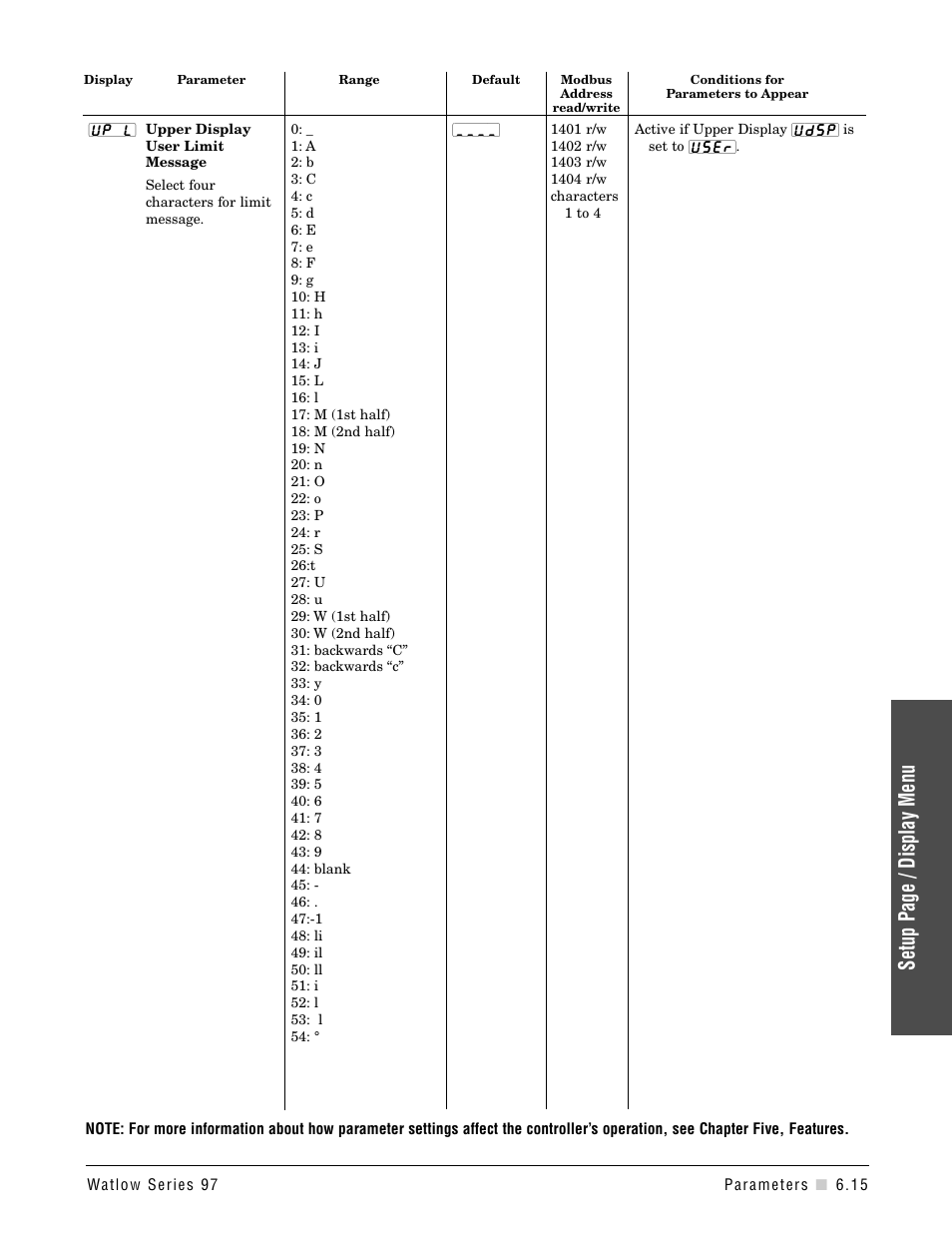 Setup page / display menu | Watlow Series 97 User Manual | Page 55 / 88