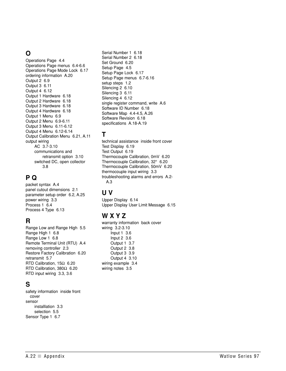 W x y z | Watlow Series 97 User Manual | Page 84 / 88
