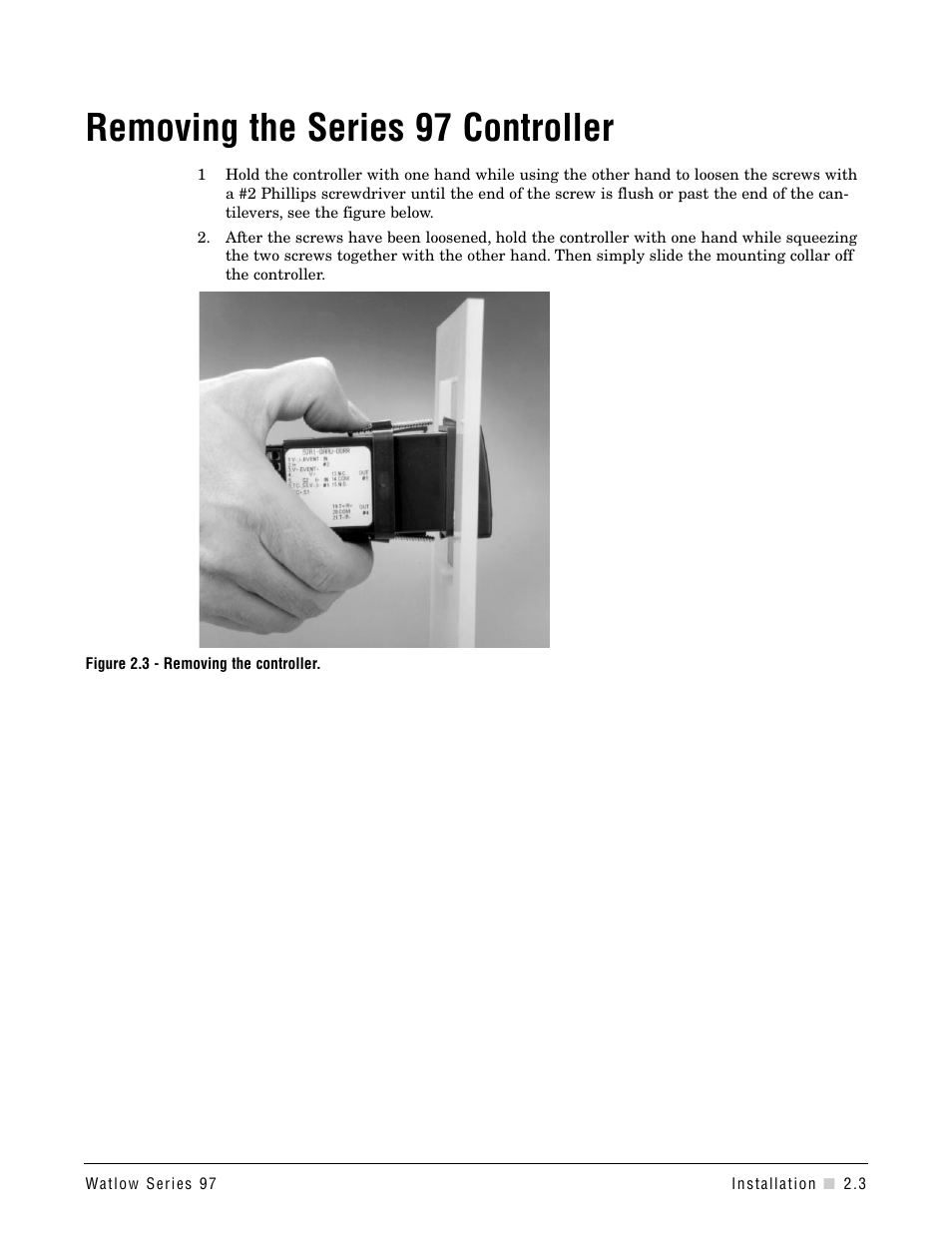 Removing the series 97 controller | Watlow Series 97 User Manual | Page 9 / 88