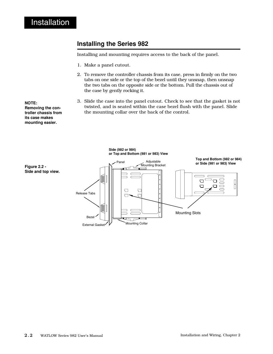Installing the series 982, 2 installation procedure, Installation | Watlow Series 982 User Manual | Page 12 / 141