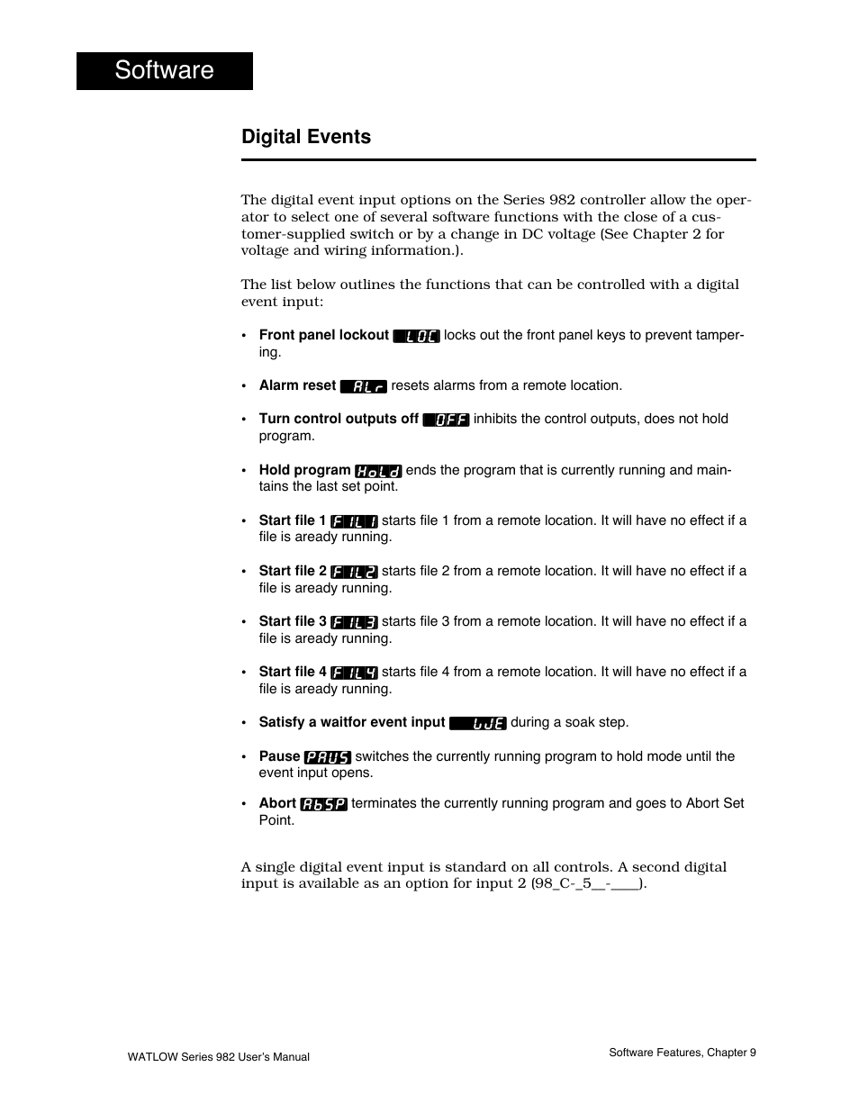 Digital events, 8 digital events, Digital event | Software | Watlow Series 982 User Manual | Page 122 / 141