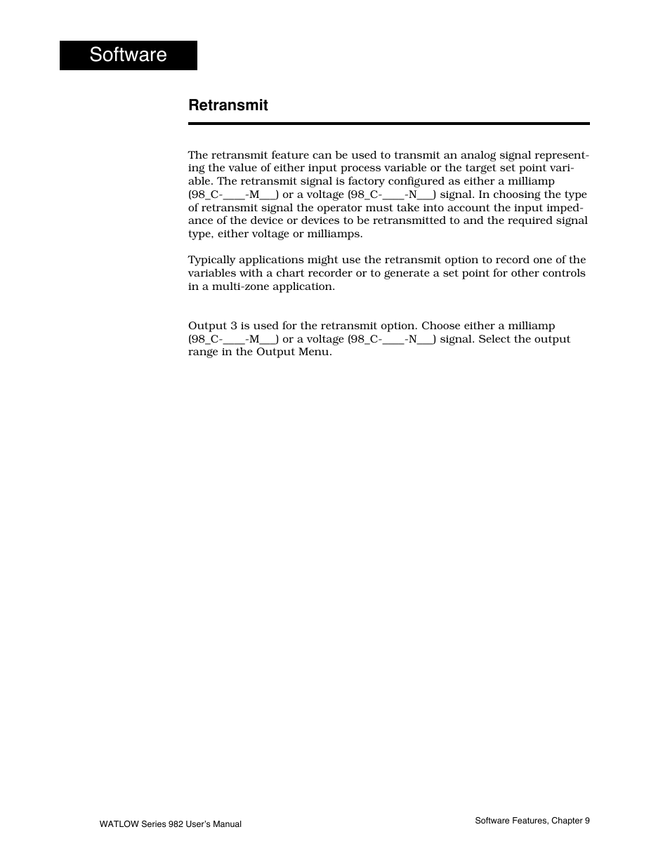 Retransmit, 12 input linearization, Software | Watlow Series 982 User Manual | Page 126 / 141