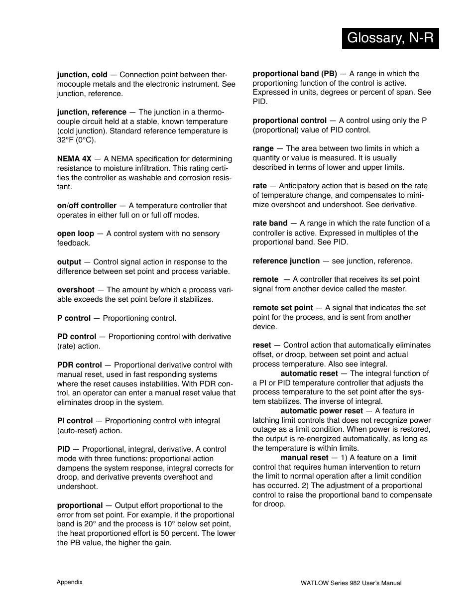 Glossary, n-r | Watlow Series 982 User Manual | Page 133 / 141