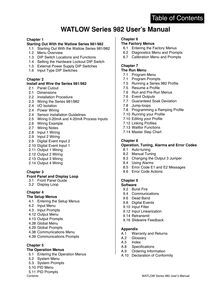 Watlow Series 982 User Manual | Page 3 / 141