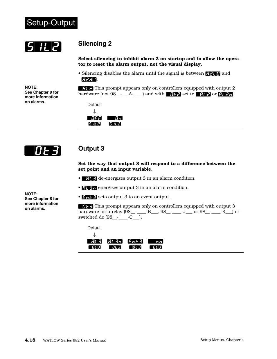 Silencing 2, Output 3, Sil2 | Setup-output | Watlow Series 982 User Manual | Page 44 / 141