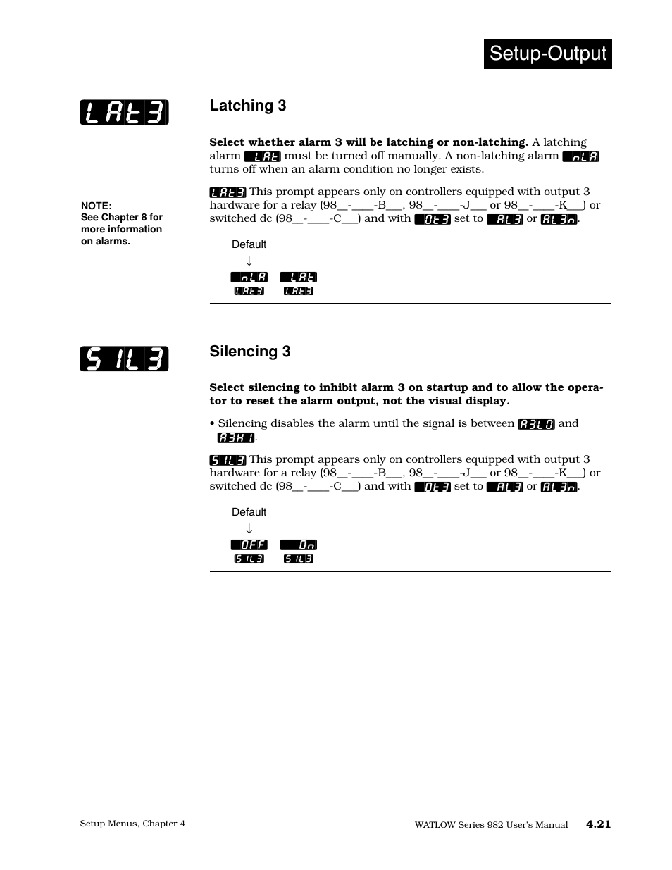 Latching 3, Silencing 3, Lat3] [sil3 | Setup-output | Watlow Series 982 User Manual | Page 47 / 141