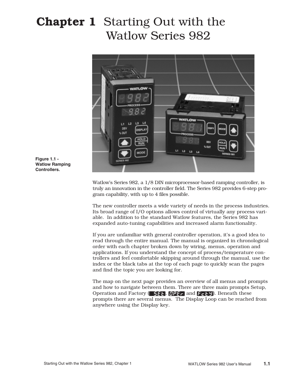 Chapter 1, 1 starting out with the watlow series 981/982, Chapter 1 starting out with the watlow series 982 | Watlow Series 982 User Manual | Page 5 / 141