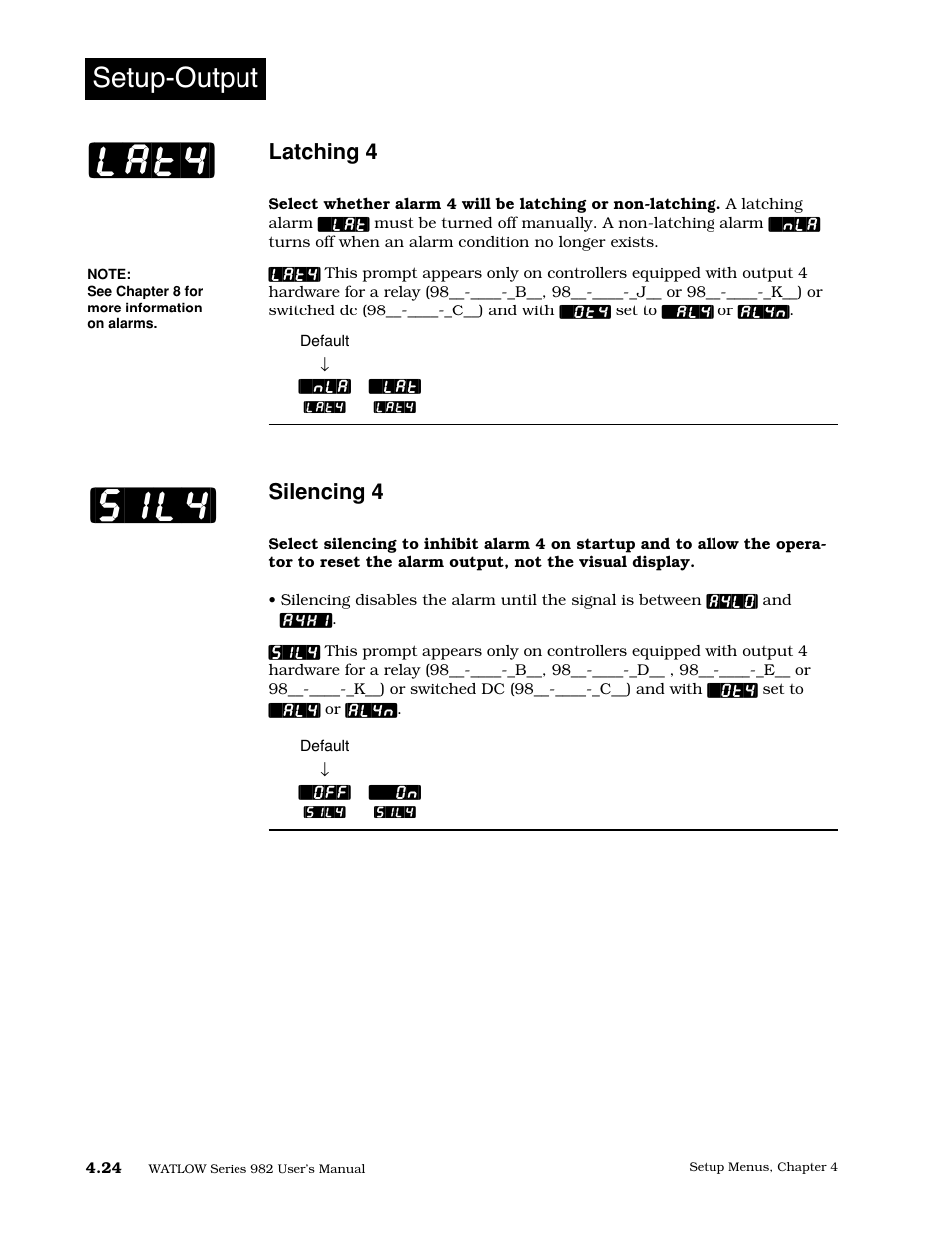 Latching 4, Silencing 4, Sil4] [lat4 | Setup-output | Watlow Series 982 User Manual | Page 50 / 141