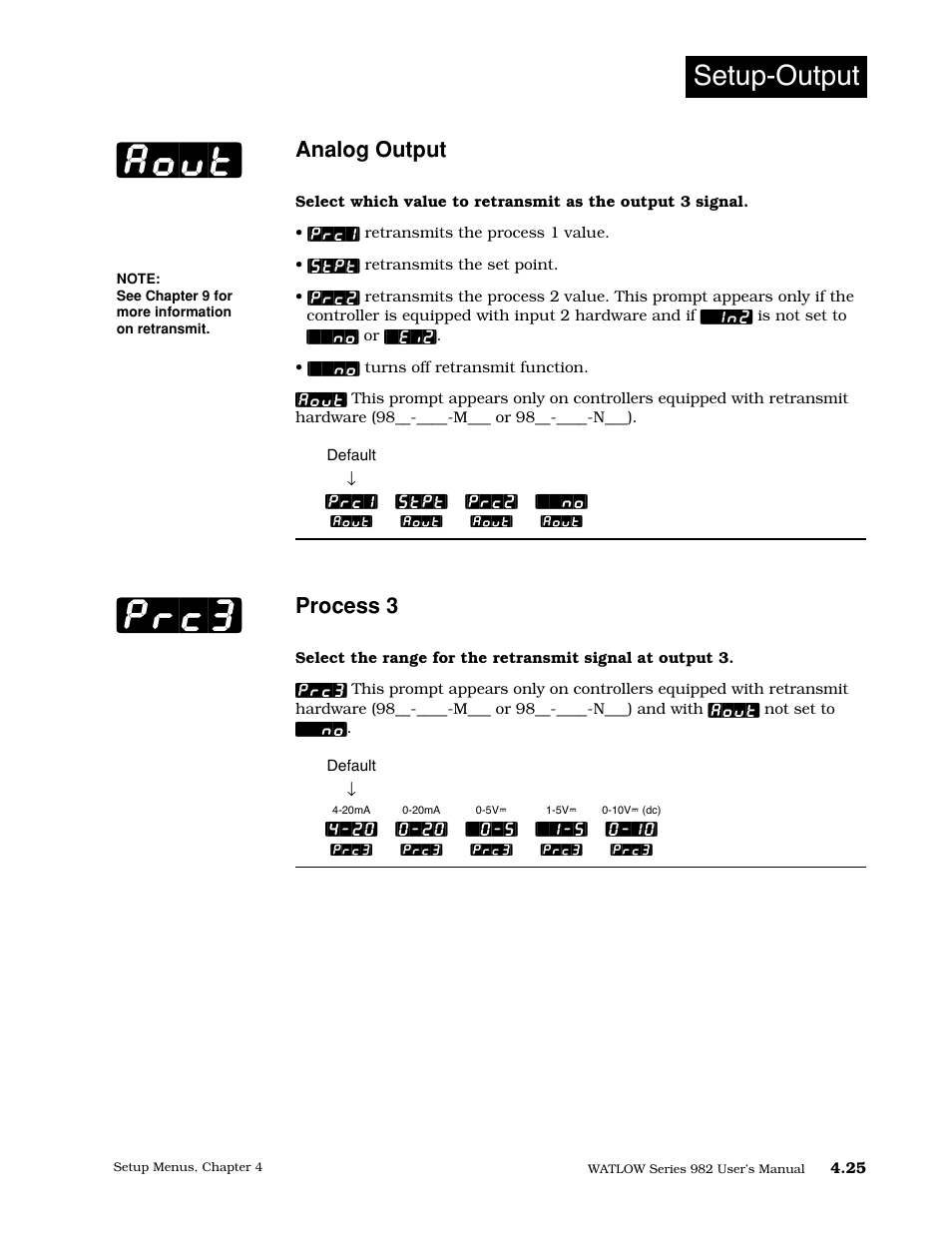 Analog output, Process 3, Aout] [prc3 | Setup-output | Watlow Series 982 User Manual | Page 51 / 141