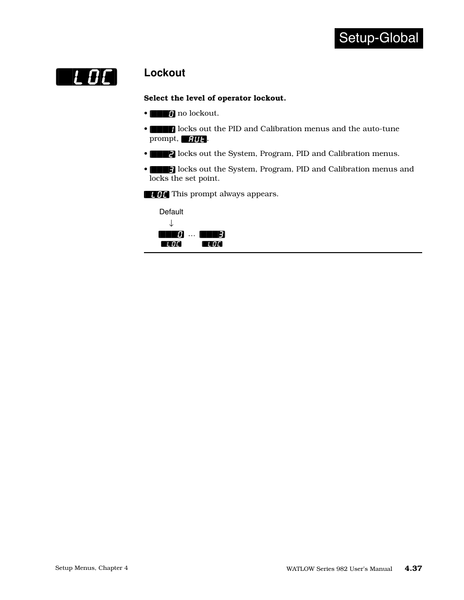 Lockout, Setup-global | Watlow Series 982 User Manual | Page 63 / 141