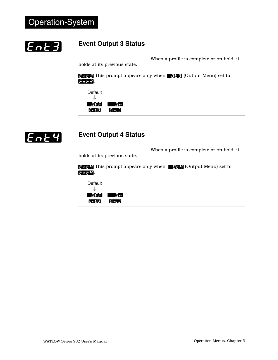 Event output 3 status, Event output 4 status, Ent3] [ent4 | Operation-system | Watlow Series 982 User Manual | Page 72 / 141