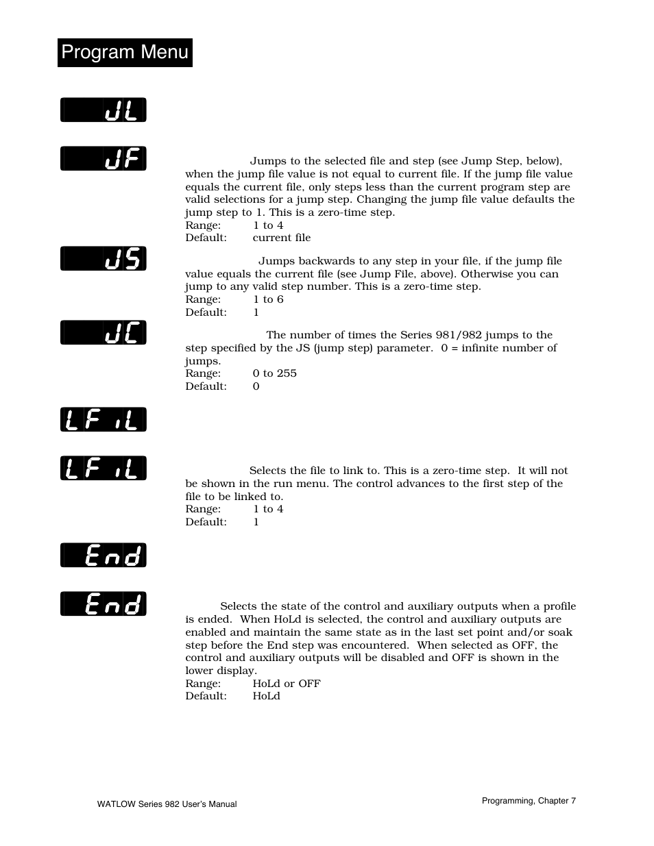 Lfil, Program menu | Watlow Series 982 User Manual | Page 98 / 141