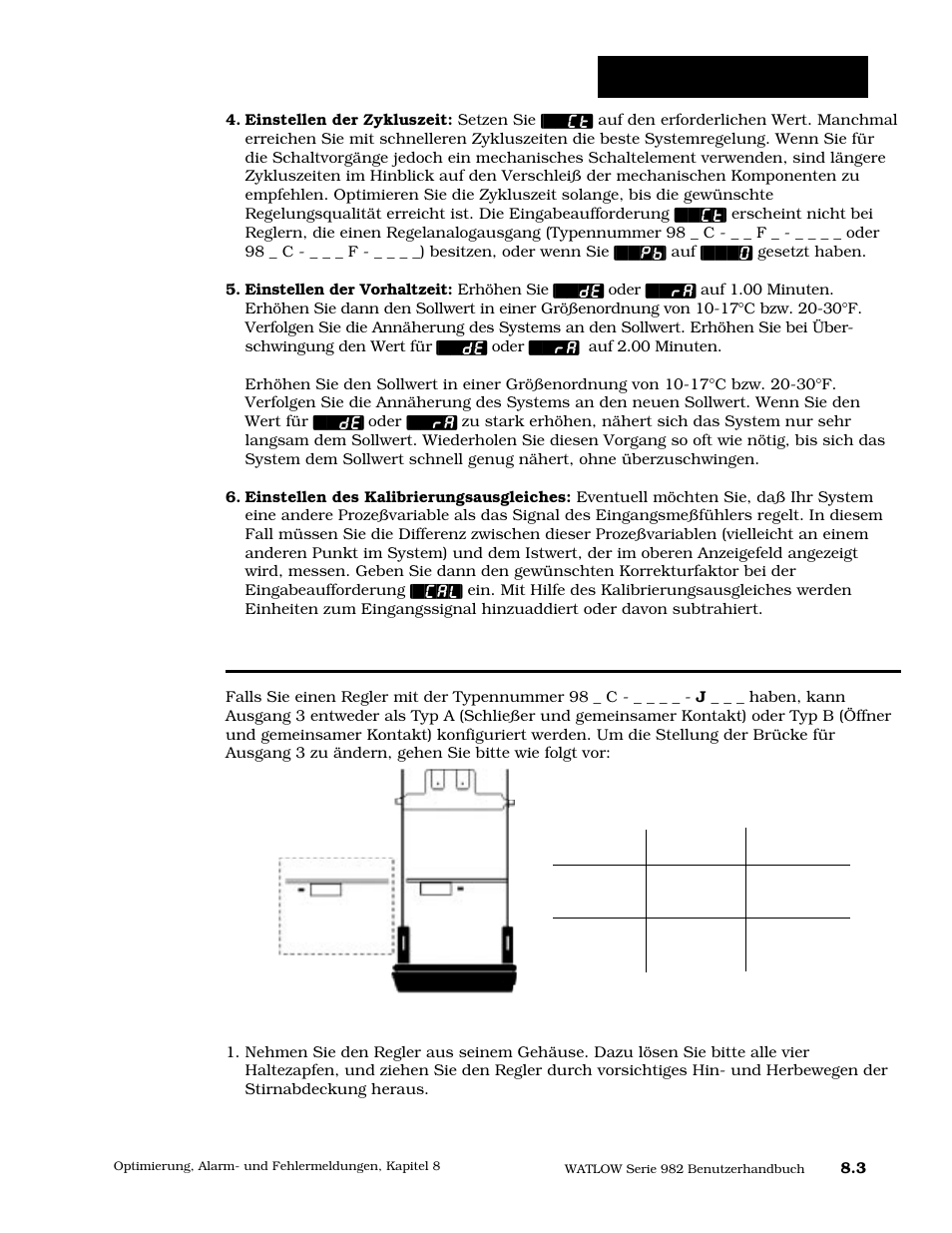 Änderung der brücke für ausgang 3, Änderung der überbrückung an ausgang 3, Optimierung/betrieb | Watlow Series 984 User Manual | Page 111 / 128