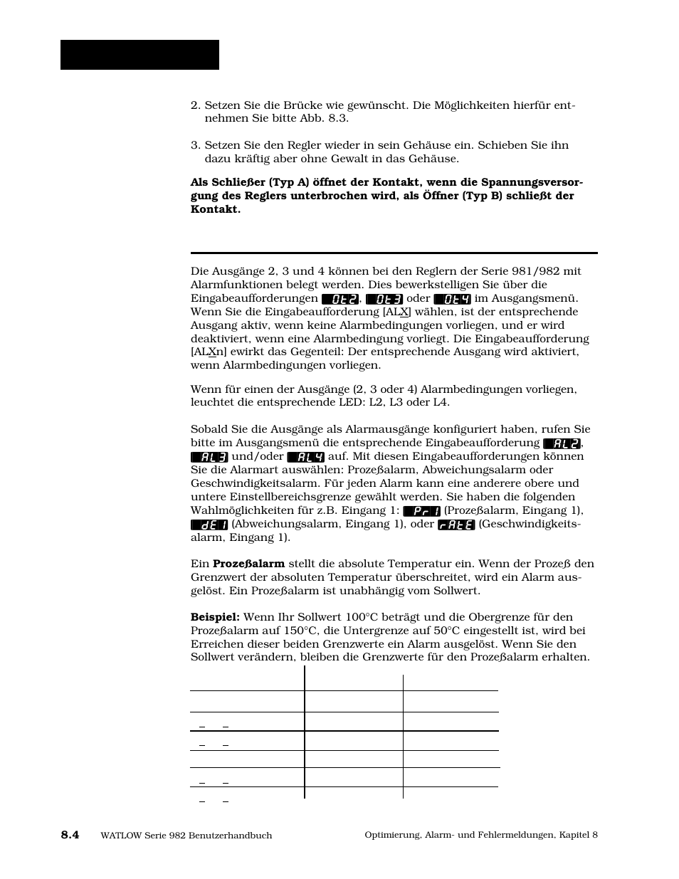 Alarmoptionen, Alarmfunktionen | Watlow Series 984 User Manual | Page 112 / 128