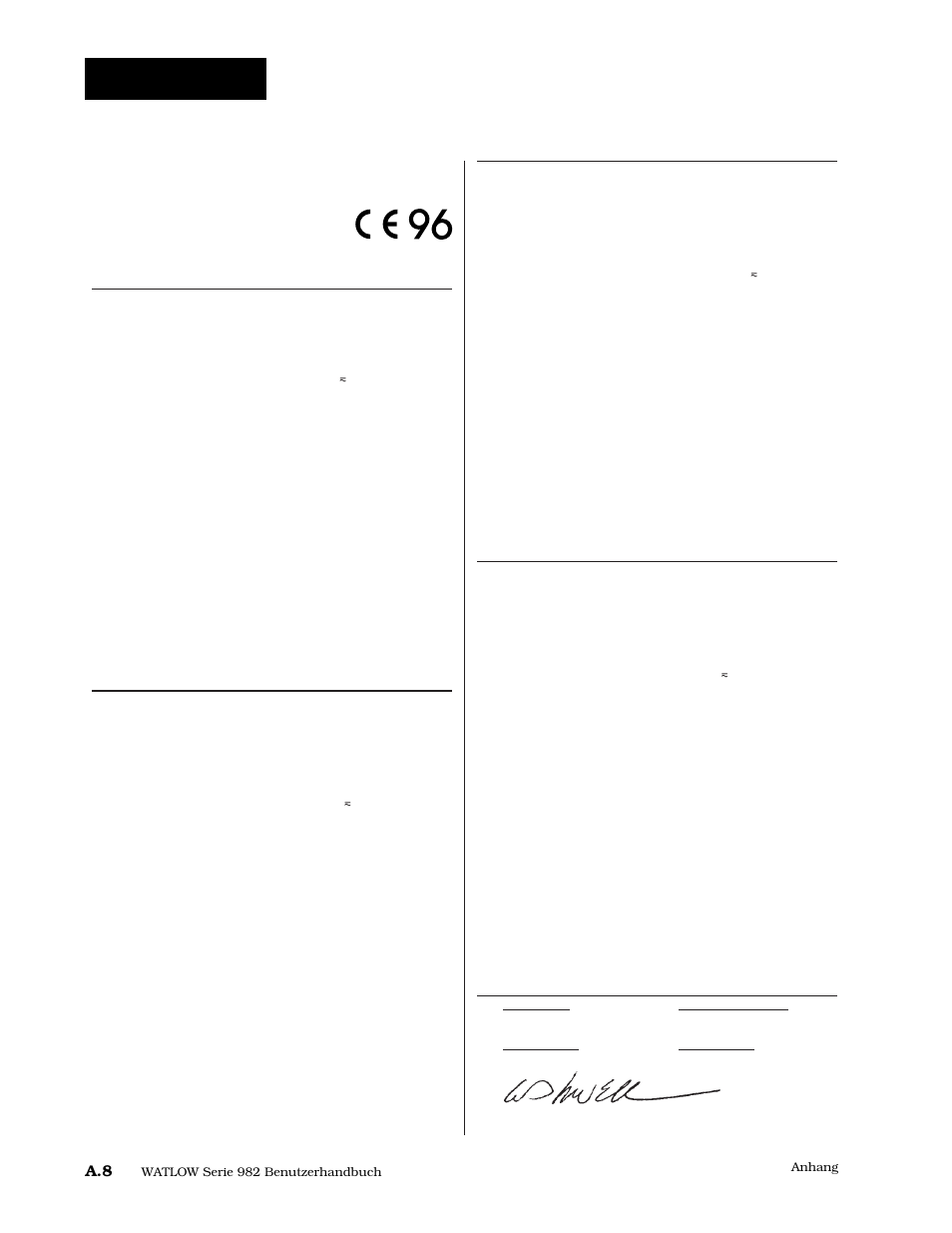 Declaration of conformity, Konformitätserklärung | Watlow Series 984 User Manual | Page 124 / 128