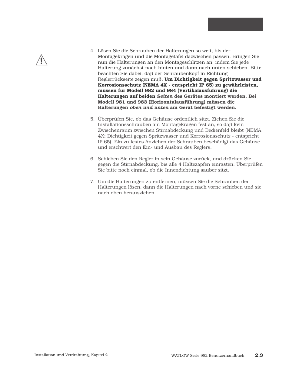 Verdrahtung der regler der serie 982, Installation | Watlow Series 984 User Manual | Page 13 / 128