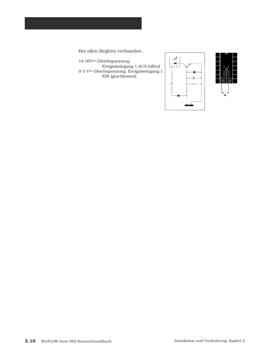 Verdrahtung ereigniseingang 1, 10 verdrahtung des digitalen, Ereigniseinganges 1 | Digitaler ereigniseingang 1, Abb. 2.10, Bei allen reglern vorhanden | Watlow Series 984 User Manual | Page 20 / 128