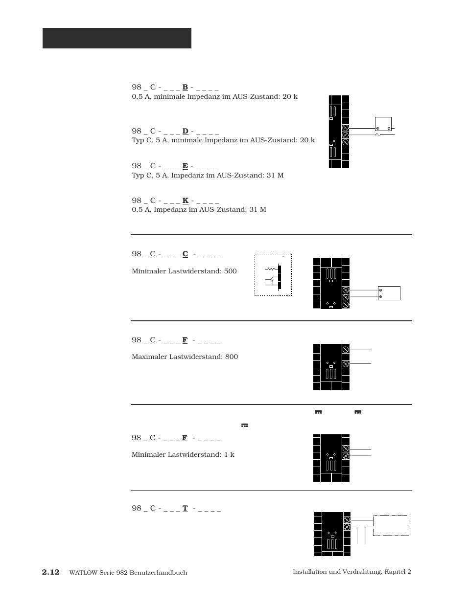 Verdrahtung ausgang 2, 12 verdrahtung ausgang 2, Logikausgang | Spannungsversorgung für externe geräte, Wechselstromausgänge | Watlow Series 984 User Manual | Page 22 / 128