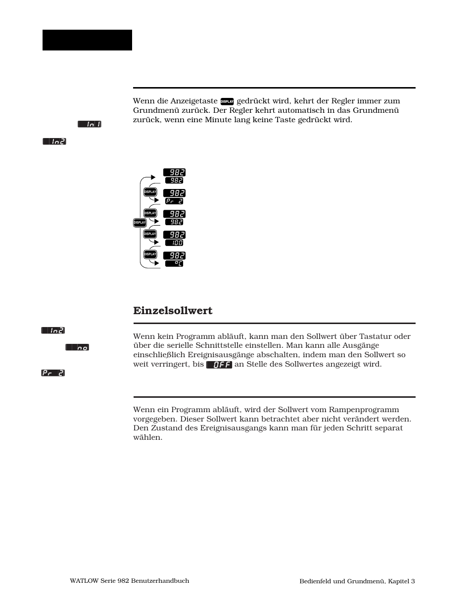 Grundmenü, Das grundmenü, Einzelsollwert | Rampenfunktion | Watlow Series 984 User Manual | Page 26 / 128