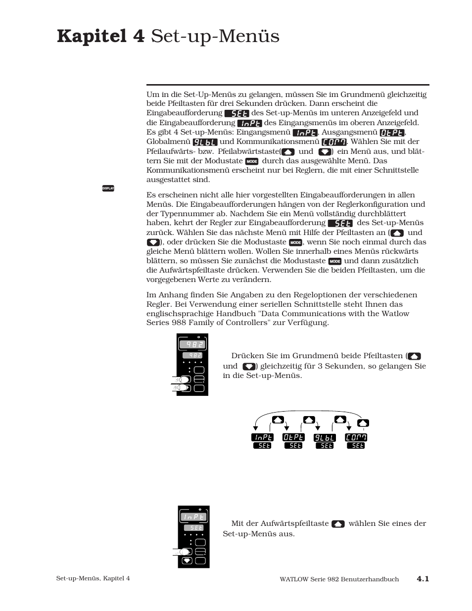 Kapitel 4, Set-up-menüs, Die set-up-menüs | Kapitel 4 set-up-menüs | Watlow Series 984 User Manual | Page 27 / 128