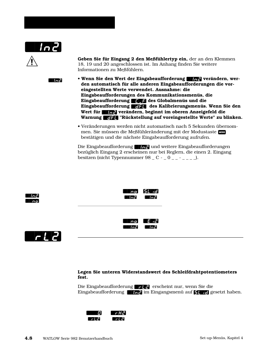Eingang 2, Untere einstellbereichsgrenze 2, In2] ç | Set-up: eingangsmenü | Watlow Series 984 User Manual | Page 34 / 128