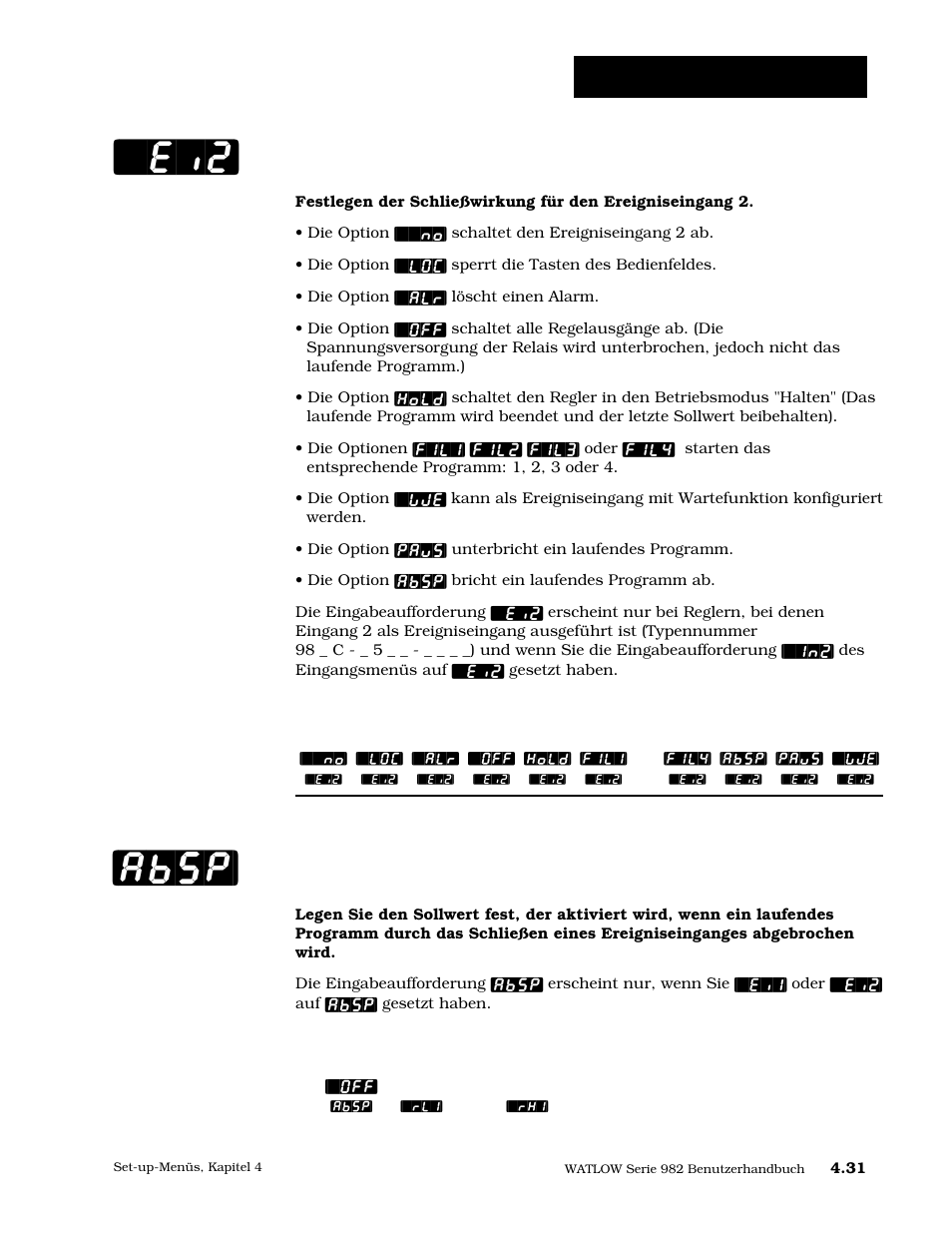 Ereigniseingang 2, Abbruchsollwert, Ei2] [absp | Set-up: globalmenü | Watlow Series 984 User Manual | Page 57 / 128