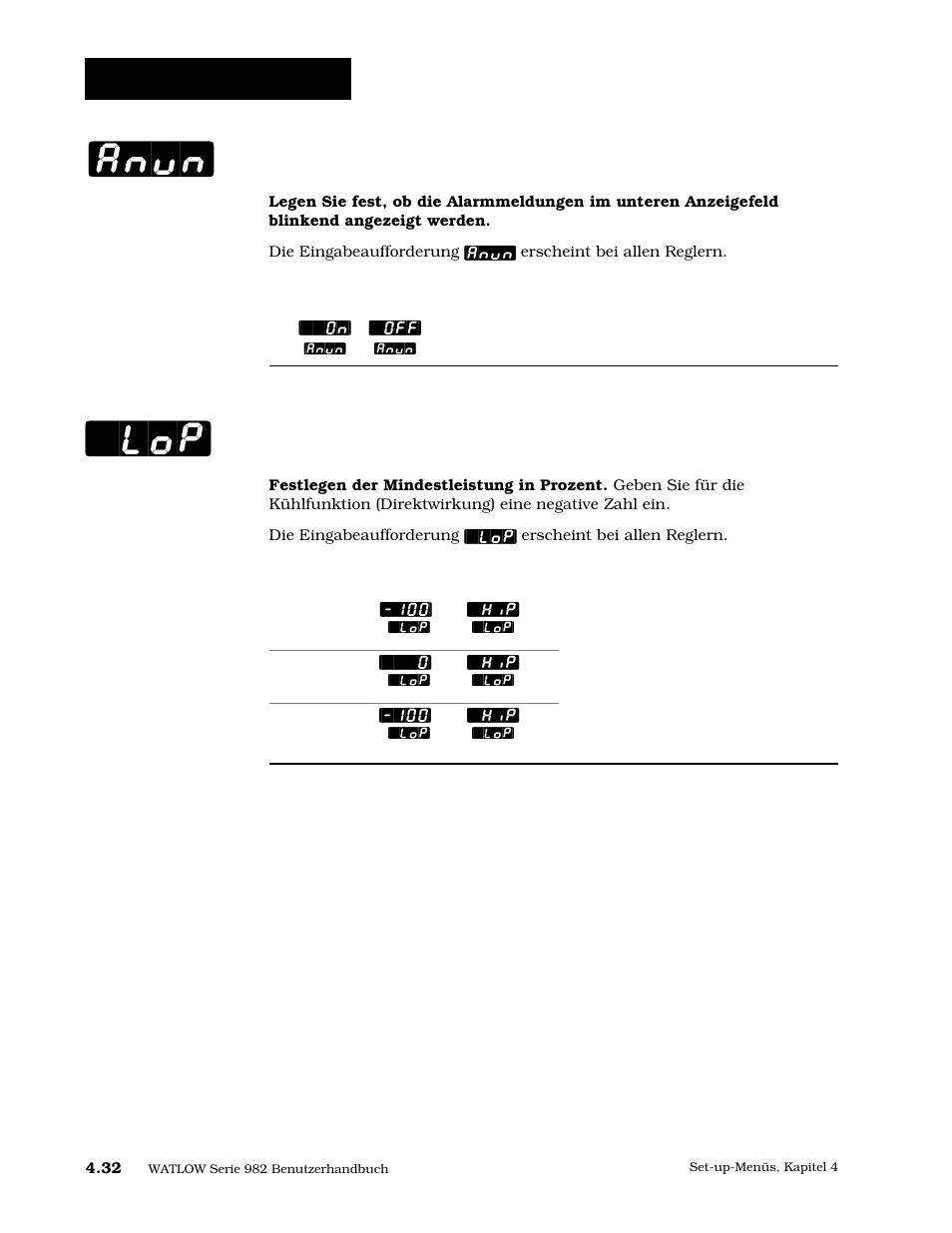 Meldeeinrichtung, Mindestleistung, Lop] [anun | Set-up: globalmenü | Watlow Series 984 User Manual | Page 58 / 128