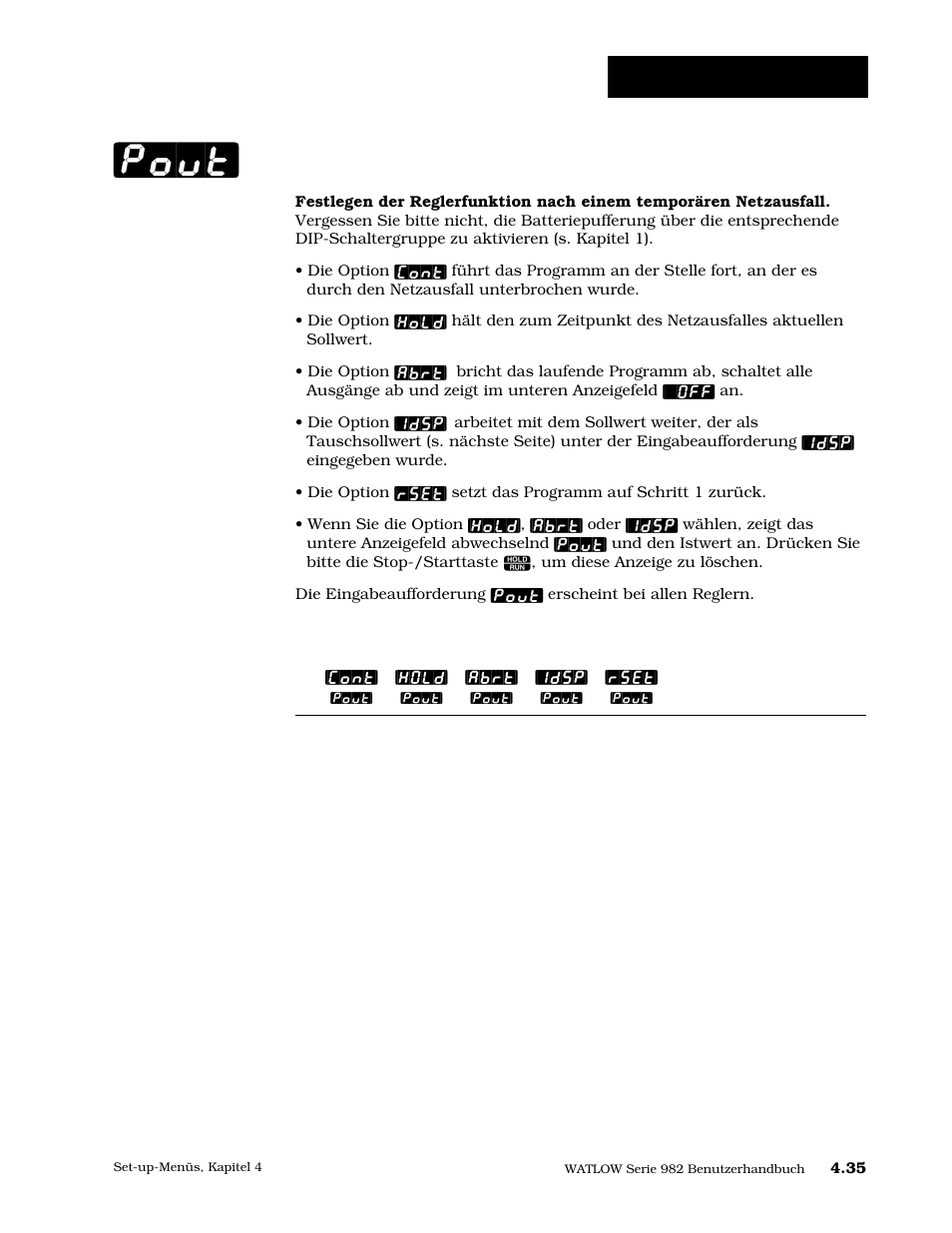 Netzausfall, Pout, Set-up: globalmenü | Watlow Series 984 User Manual | Page 61 / 128