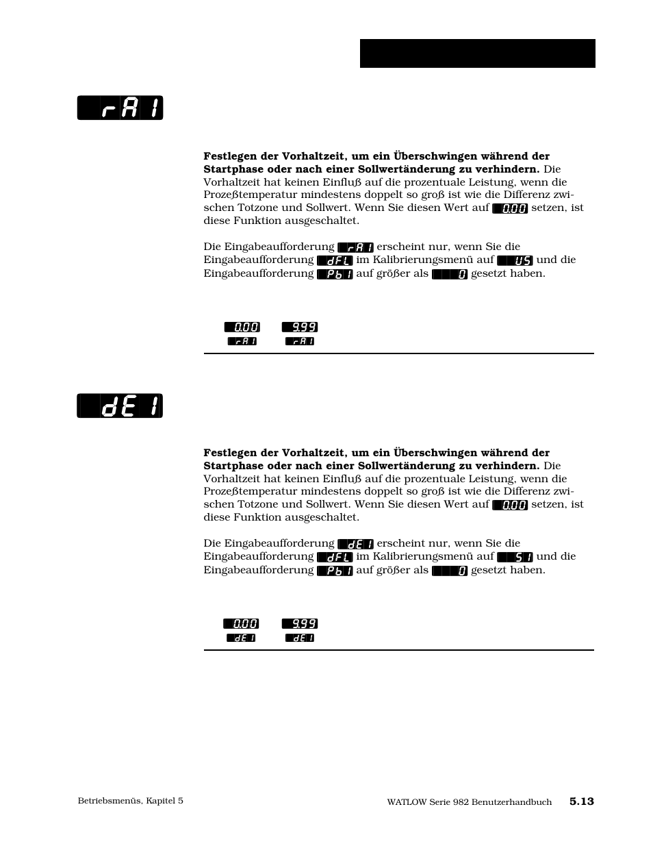 Vorhaltzeit, ausgang 1, Ra1] [`de1, Betriebsmenü: pid-menü | Watlow Series 984 User Manual | Page 81 / 128