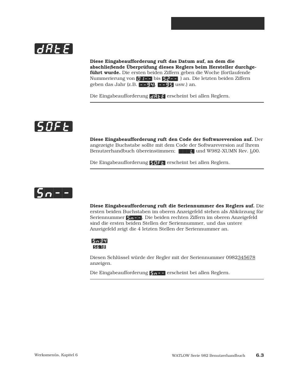 Auslieferungsdatum, Softwareversion [soft, Seriennummer | Date] [soft] [sn, Werksmenü: diagnose | Watlow Series 984 User Manual | Page 89 / 128