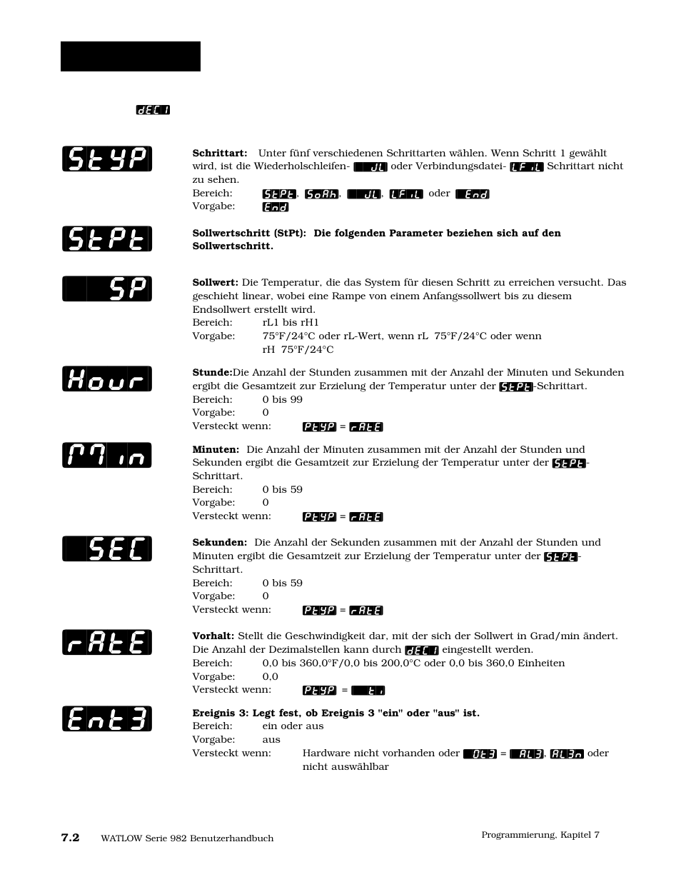 Rampenmenü, Styp, Stpt | Hour, Rate, Ent3 | Watlow Series 984 User Manual | Page 96 / 128