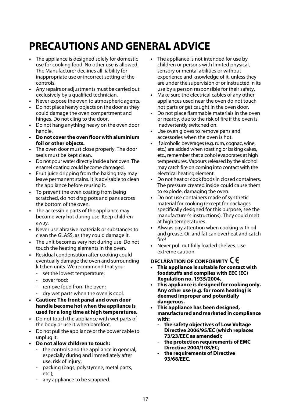 Precautions and general advice | Whirlpool ACM812 User Manual | Page 16 / 39