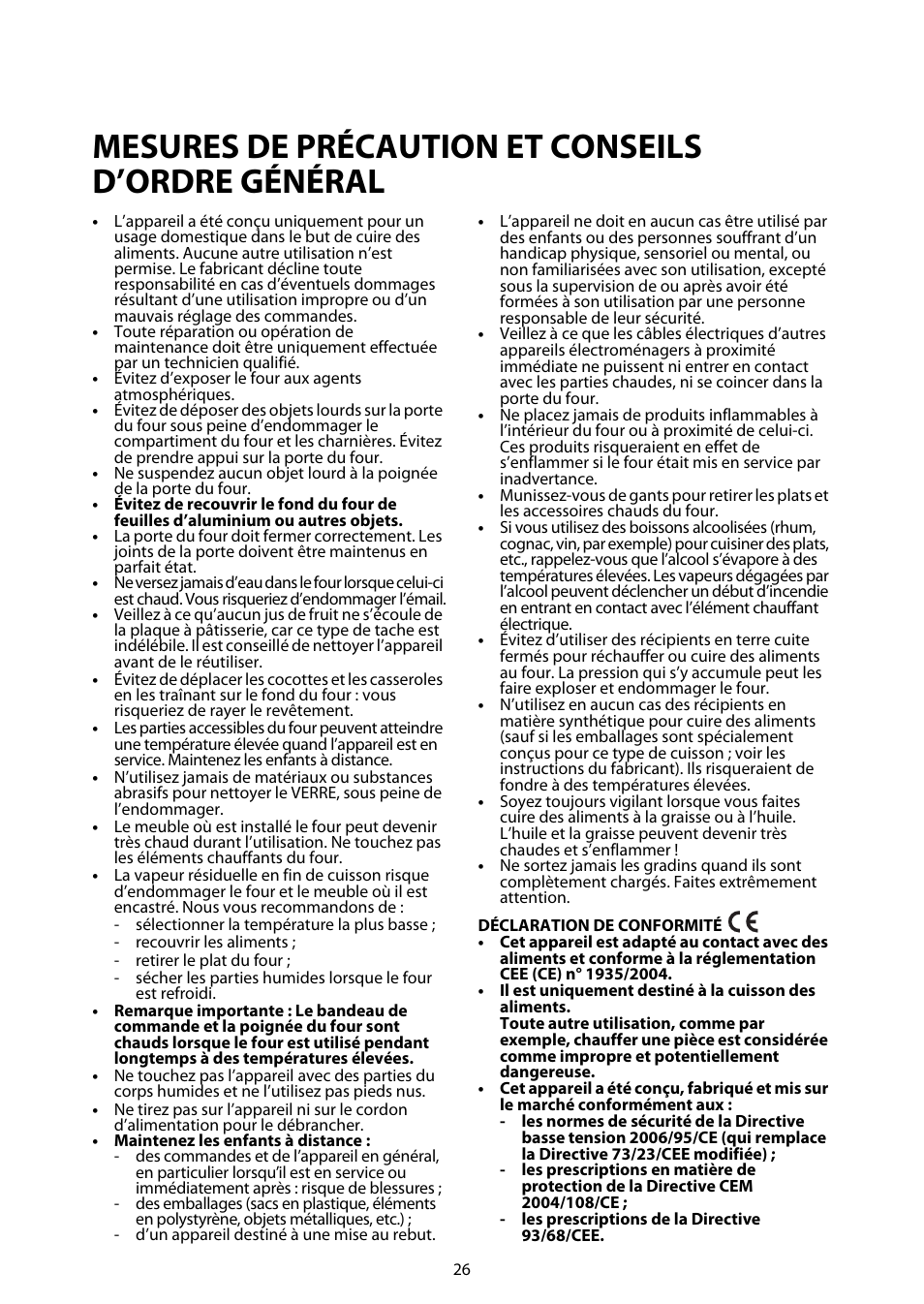 Mesures de précaution et conseils d’ordre général | Whirlpool ACM812 User Manual | Page 25 / 39