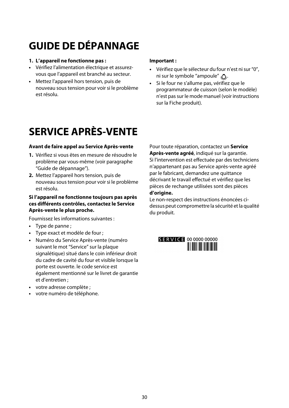 Guide de dépannage, Service après-vente | Whirlpool ACM812 User Manual | Page 29 / 39