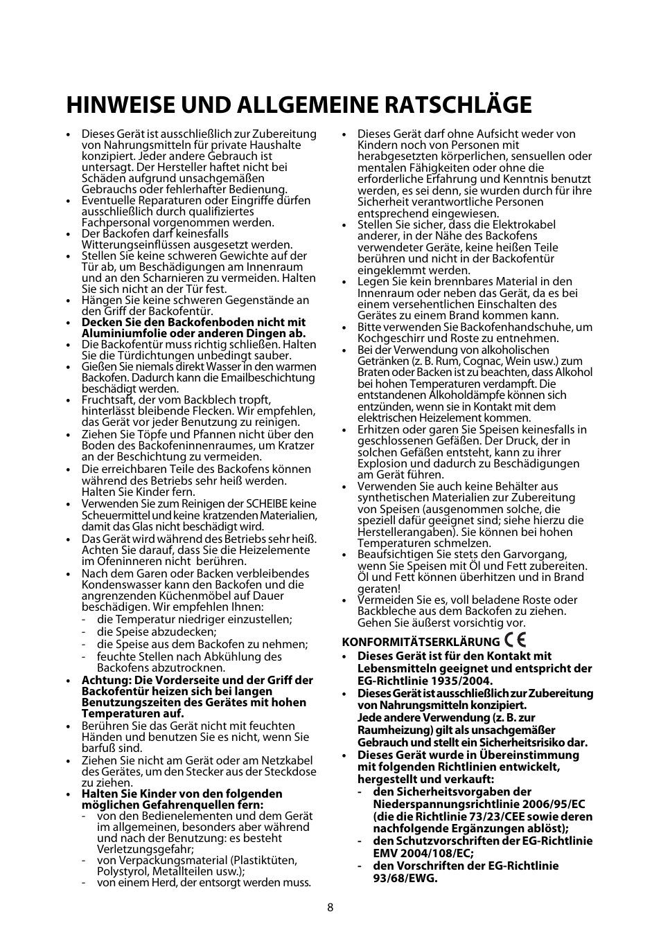 Hinweise und allgemeine ratschläge | Whirlpool ACM812 User Manual | Page 7 / 39